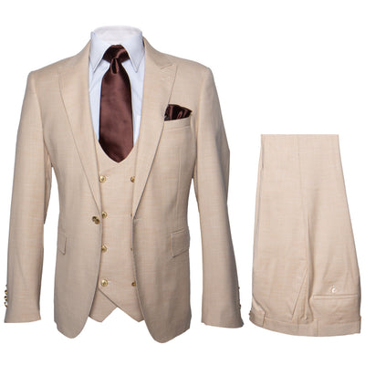 Rossi Man Max RM1391 – Slim Fit 3-Piece Men’s Suit in Solid Beige 1   - from alligatorwarehouse.com