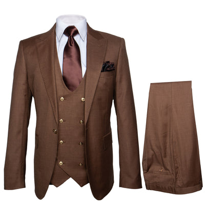 Rossi Man Max RM1392 – Slim Fit 3-Piece Men’s Suit in Solid Brown 1   - from alligatorwarehouse.com