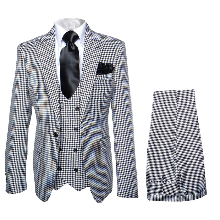 Black And White Check, Pure Wool, Flat front Suit And Vest