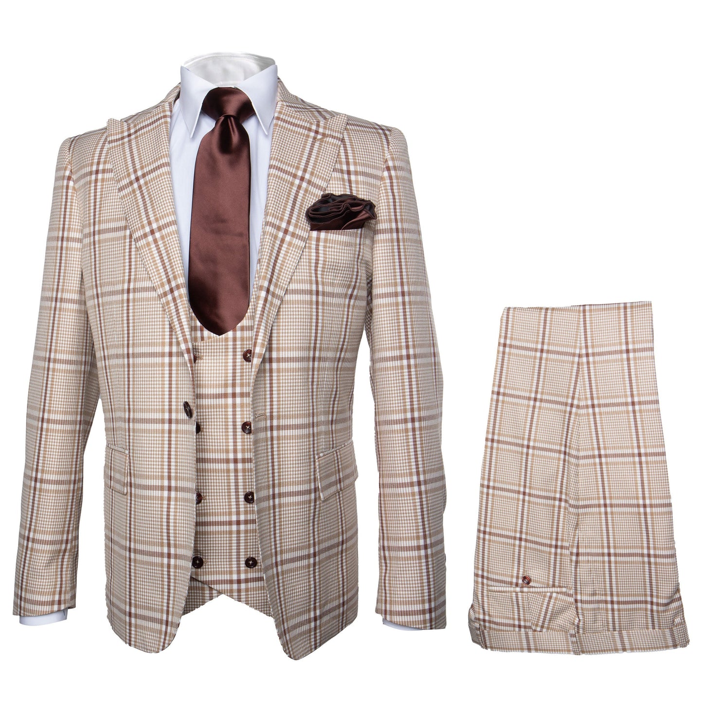 Rossi Man MAX RM1824 Slim Fit 3-Piece Light Brown Suit – Elegant Formalwear for Men