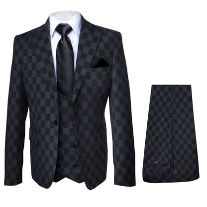 Rossi Man Max RM1837 – Men’s Slim Fit Tailored 3-Piece Suit in Black