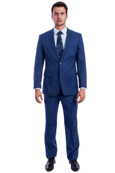 Men's Two Button Modern Fit Linen Look Summer Suit in Medium Blue 2   - from alligatorwarehouse.com