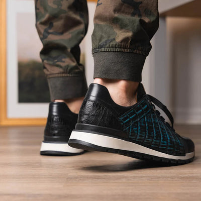Marco Di Milano Portici Men's Shoes Blue & Black Exotic Lizard / Crocodile Casual Sneakers 6 PORTICI_CAIMAN-LIZARD TEJU_NAVY_8.5  - from alligatorwarehouse.com