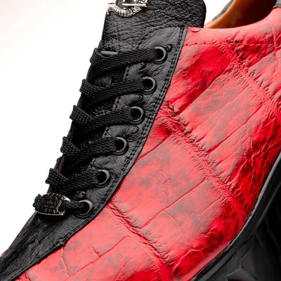 Marco Di Milano Saulo Men's Shoes Black & Red Exotic Ostich / Alligator Casual Sneakers 2 SAULO_ALLIGATOR-OSTRICH_BLACKCHERRY_8  - from alligatorwarehouse.com