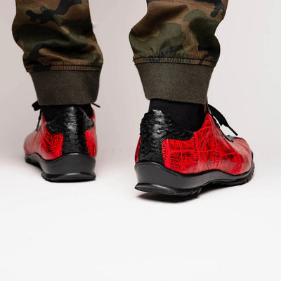 Marco Di Milano Saulo Men's Shoes Black & Red Exotic Ostich / Alligator Casual Sneakers 5 SAULO_ALLIGATOR-OSTRICH_BLACKCHERRY_8  - from alligatorwarehouse.com