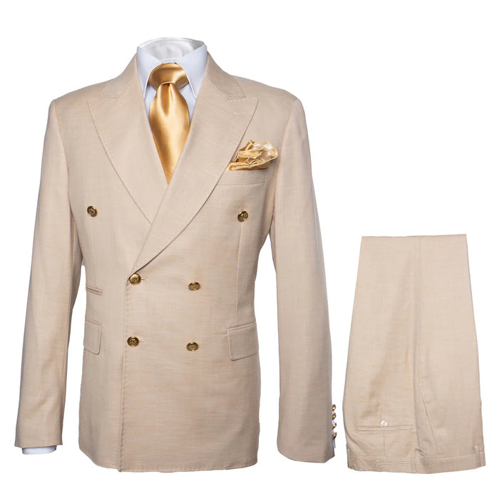 Mens Double Breasted Blazer - Wool Light Tan Sport Coat With Gold Buttons