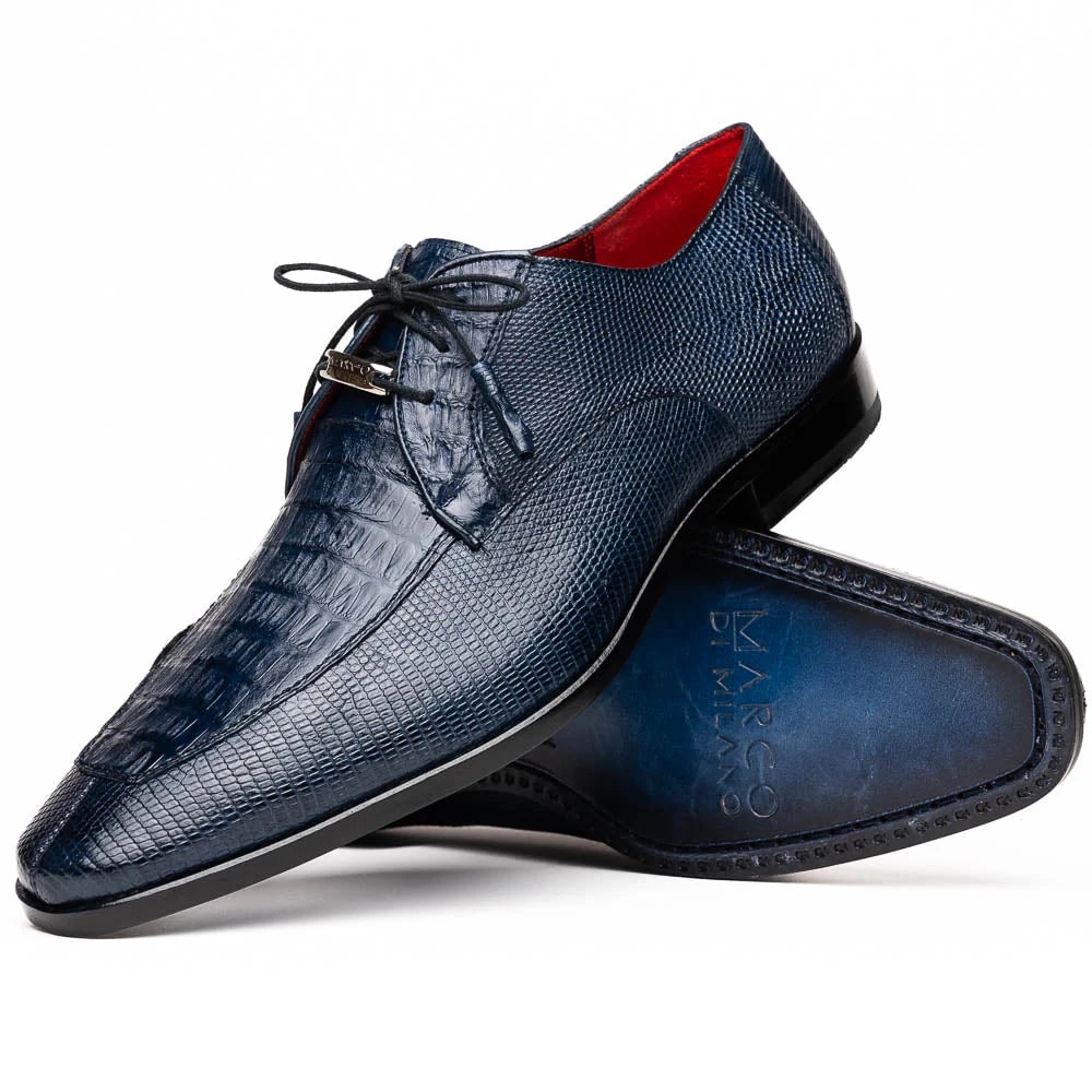 Marco Di Milano Merida Navy Blue Oxfords Lizard & Caiman Crocodile Shoes