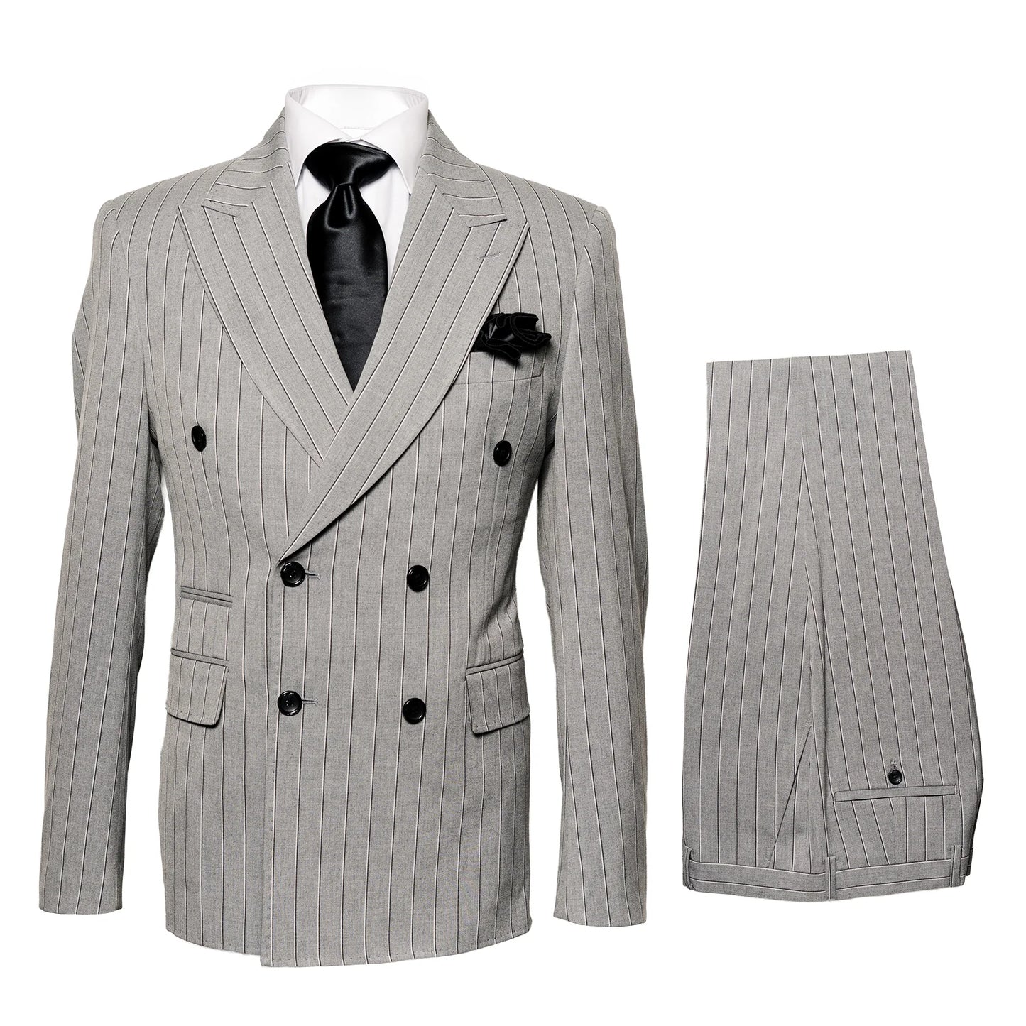 Gray and Black Pinstripe Double Breasted - Modern Fit 1920s Vintage Looking Suit