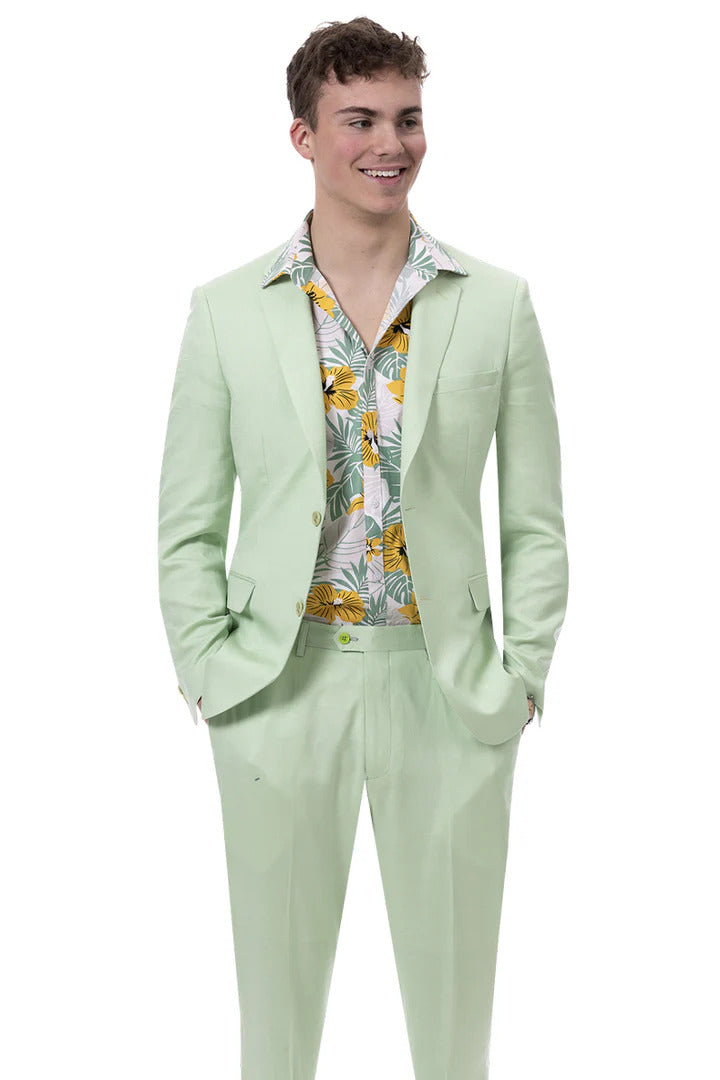 Men's Modern Fit Casual Summer Linen Suit in Mint Green