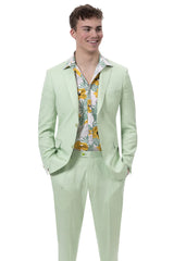 Men's Modern Fit Casual Summer Linen Suit in Mint Green