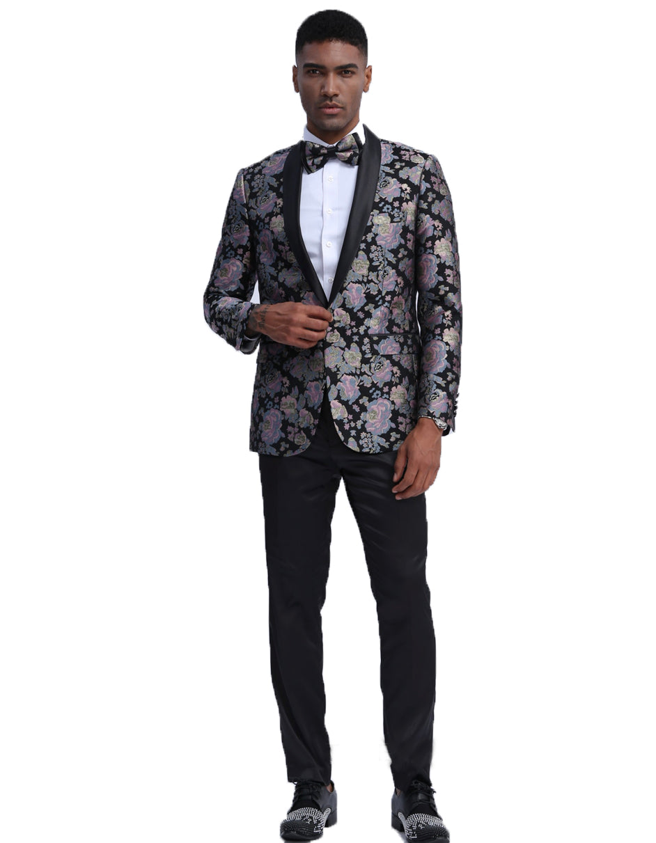 Mens Empire Prom Blazer in Lavender & Black Floral Pattern 1 BI-2102  - from alligatorwarehouse.com