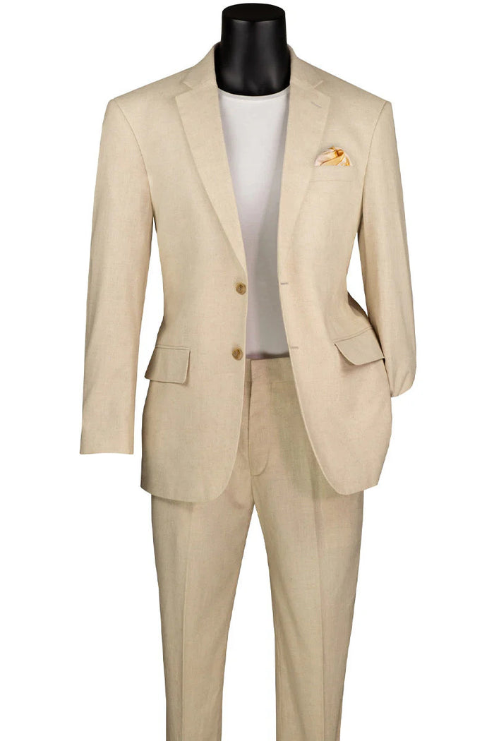 Mens Basic Modern Fit Summer Linen and Cotton Suit in Tan