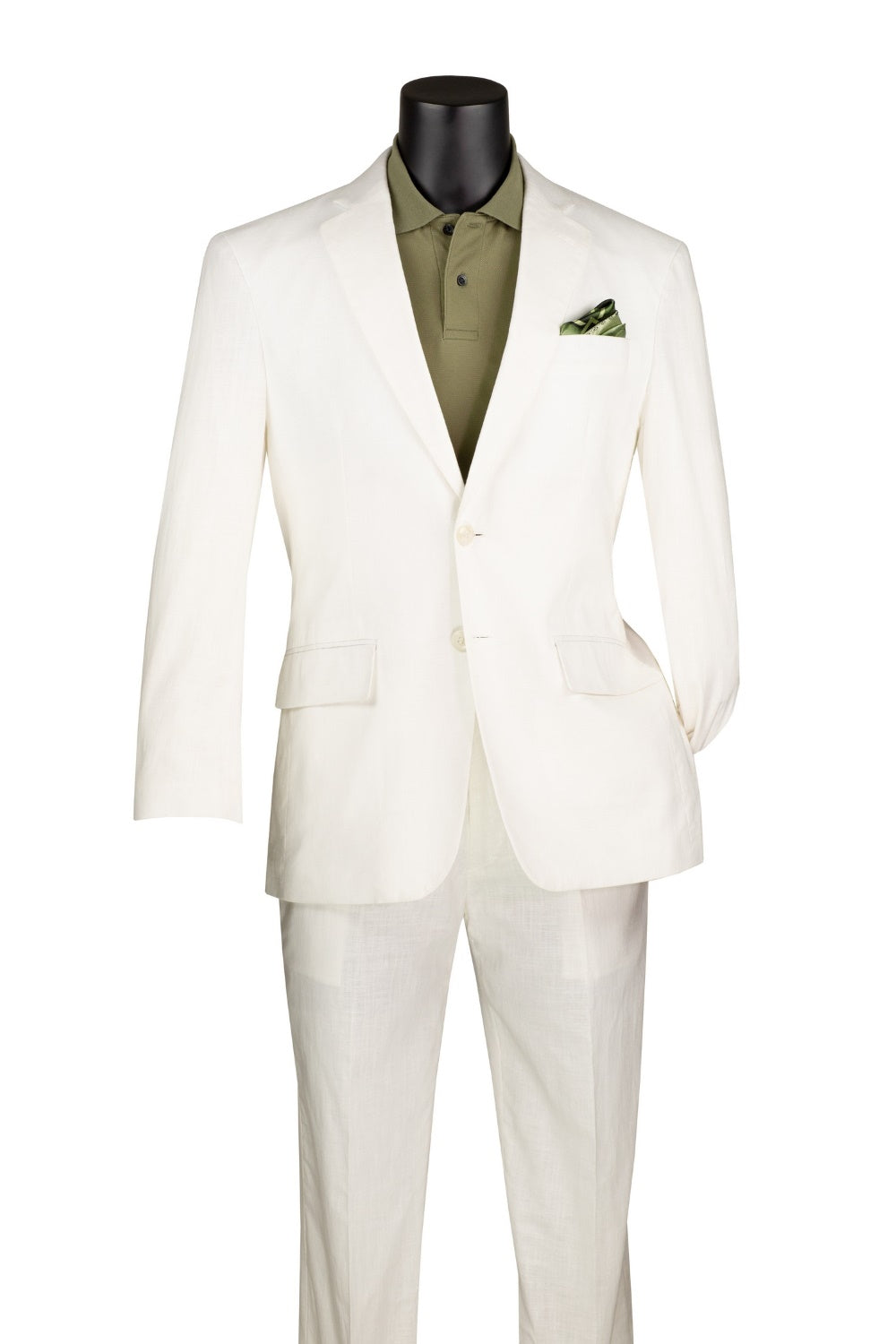 White Linen Blend Modern Fit Notch Lapel 2 Piece Suit