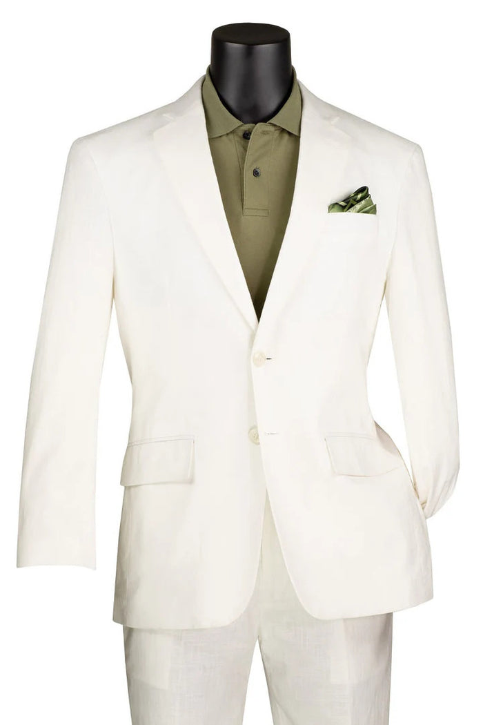 Men's Basic Modern Fit Summer Linen & Cotton Suit in White