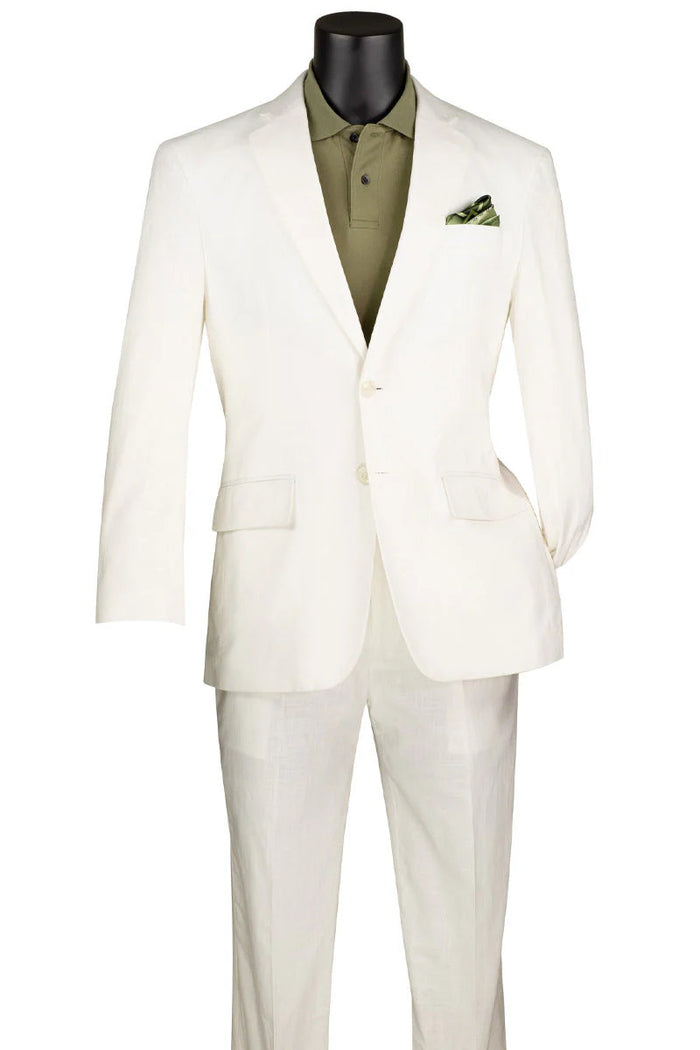 Mens Basic Modern Fit Summer Linen and Cotton Suit in White