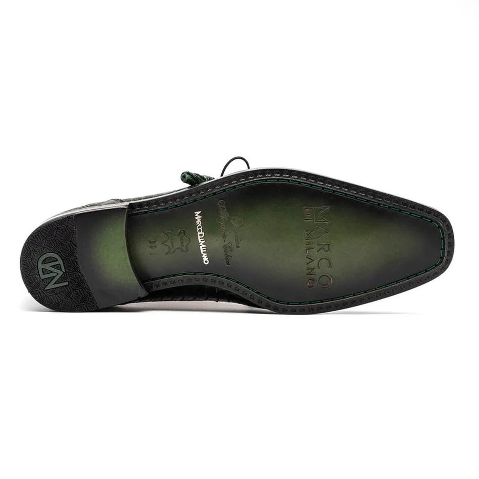 Marco Di Milano Moncalieri Green Genuine Alligator / Cobra Skin Dress Derby Oxfords