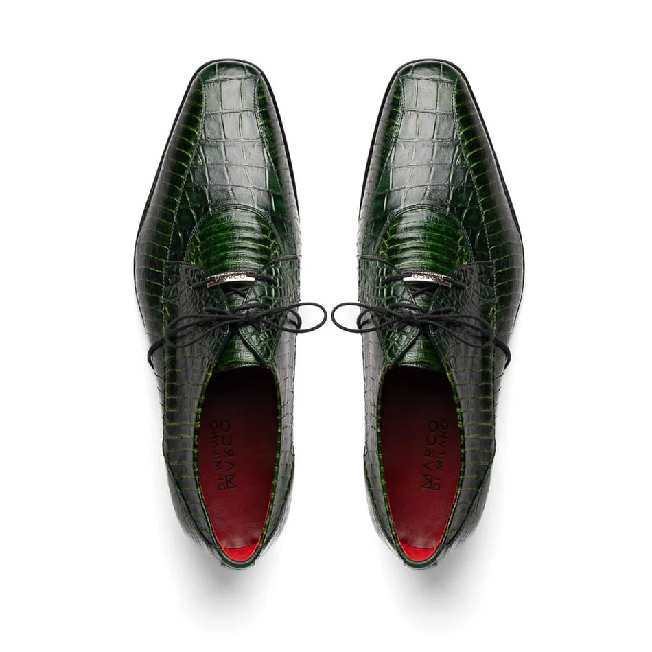 Marco Di Milano Moncalieri Green Genuine Alligator / Cobra Skin Dress Derby Oxfords