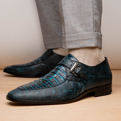Marco Di Milano Toluca Blue / Black Jean Monk Strap Lizard & Crocodile Shoes 3 TOLUCA_CAIMAN-LIZARD RING_BLACK-BLUE_8  - from alligatorwarehouse.com