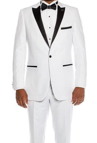 Slim Fit 2 Piece White Tuxedo With Satin Peak Lapel 1 SO4MT182S-05-44L  - from alligatorwarehouse.com
