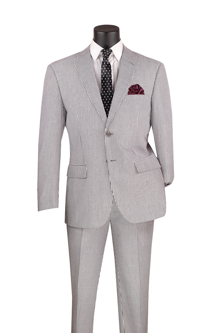 Modern Fit Summer 2 Piece 2 Button Suit Striped Seersucker in Black 1 SO1MSS-1_BLACK_42R  - from alligatorwarehouse.com