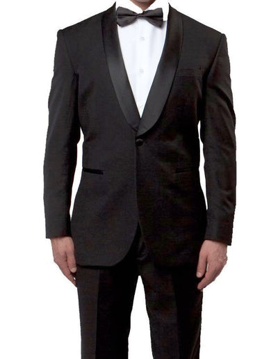 Black Slim Fit Tuxedo With Satin Shawl Lapel 1 Button 1 SO4MT146S-Black  - from alligatorwarehouse.com