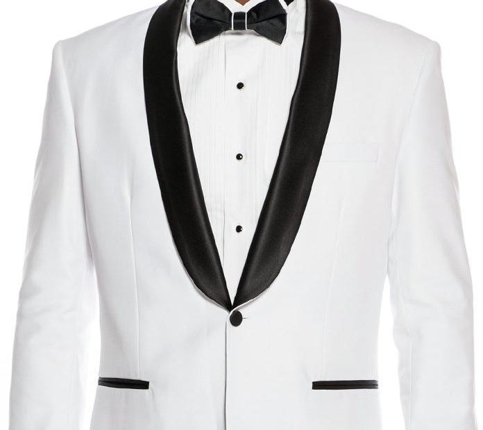 White Slim Fit 2 Piece Tuxedo With Satin Shawl Lapel