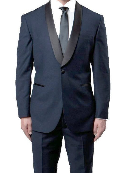 Navy Slim Fit 2 Piece Tuxedo With Satin Shawl Lapel