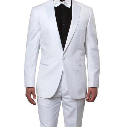 Slim Fit 2 Piece White Tuxedo With White Satin Peak Lapel 1 SO4MT182S-02-38R  - from alligatorwarehouse.com