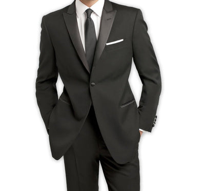 Slim Fit Black 2 Piece Tuxedo with Black Satin Peak Lapel 1 SO4MT182S-01-Black  - from alligatorwarehouse.com