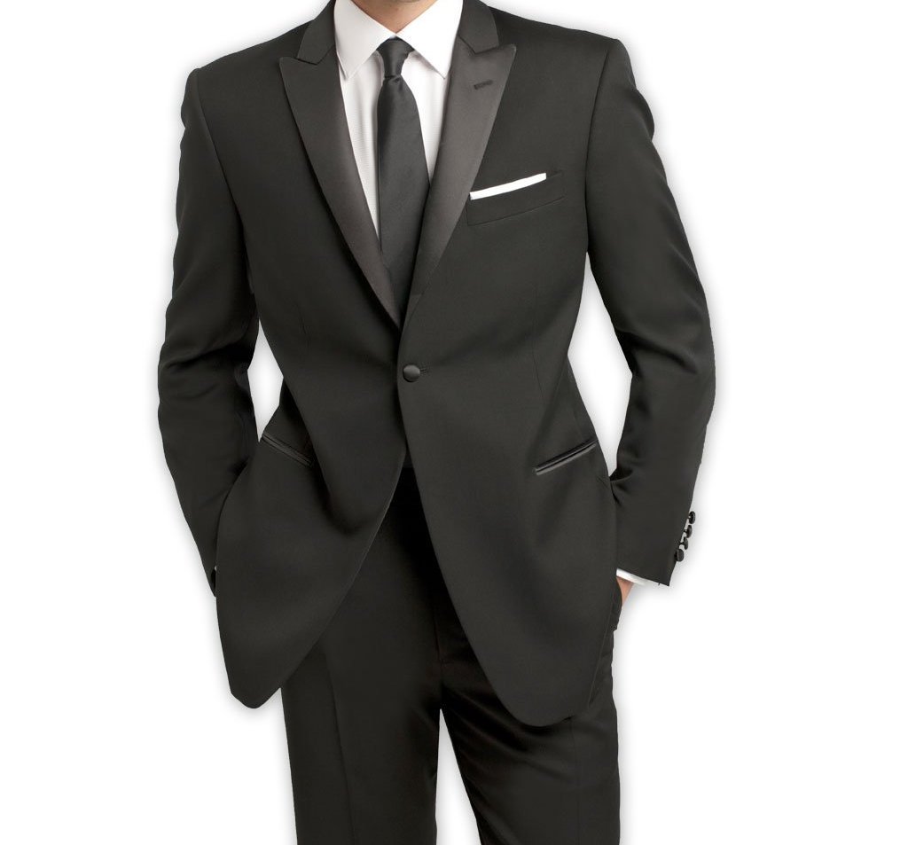 Slim Fit Black 2 Piece Tuxedo with Black Satin Peak Lapel