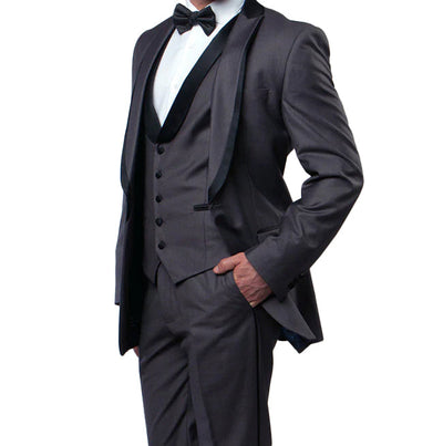 Gray Slim Fit Tuxedo 3 Piece with Satin Shawl Collar Vest 1 SO4MT239S-01-40R  - from alligatorwarehouse.com