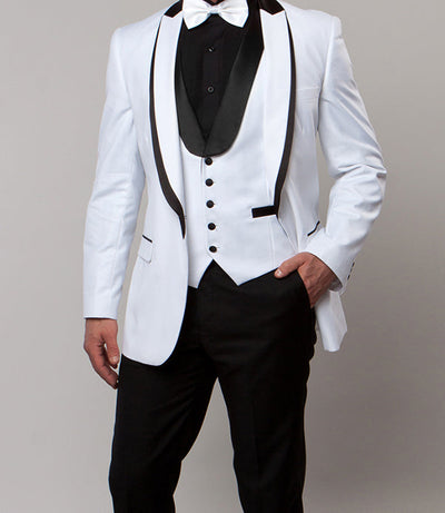 White Slim Fit Tuxedo 3 Piece with Satin Shawl Collar Vest 1 SO4MT239S-03-40R  - from alligatorwarehouse.com