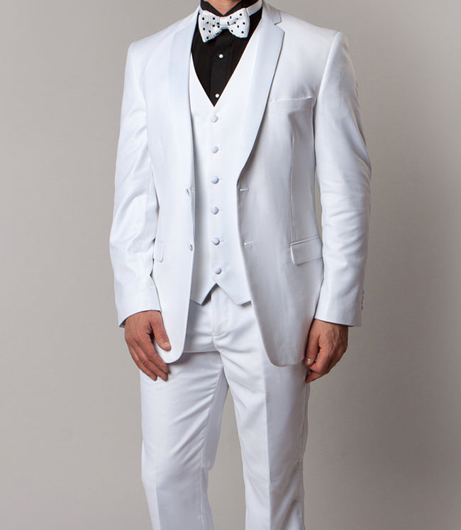 Solid White Modern Fit Tuxedo 3 Piece with 6 Button Vest 1 SO4MT400-02-WHITE  - from alligatorwarehouse.com