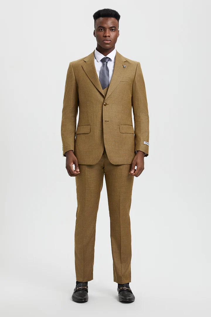 Tan Suits For Wedding - Tan Groomsmen Suits - Tan Sharkskin  Tuxedo 1   - from alligatorwarehouse.com