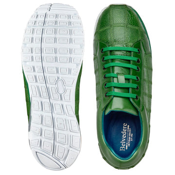 Men's Belvedere Magnus Patchwork Ostrich leg Sneaker in Emerald Green