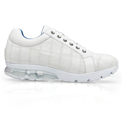 Men's Belvedere Magnus Patchwork Ostrich leg Sneaker in White 1 MEN E21 WHITE-M-09  - from alligatorwarehouse.com
