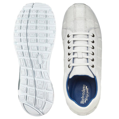 Men's Belvedere Magnus Patchwork Ostrich leg Sneaker in White 3 MEN E21 WHITE-M-09  - from alligatorwarehouse.com