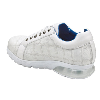 Men's Belvedere Magnus Patchwork Ostrich leg Sneaker in White 4 MEN E21 WHITE-M-09  - from alligatorwarehouse.com