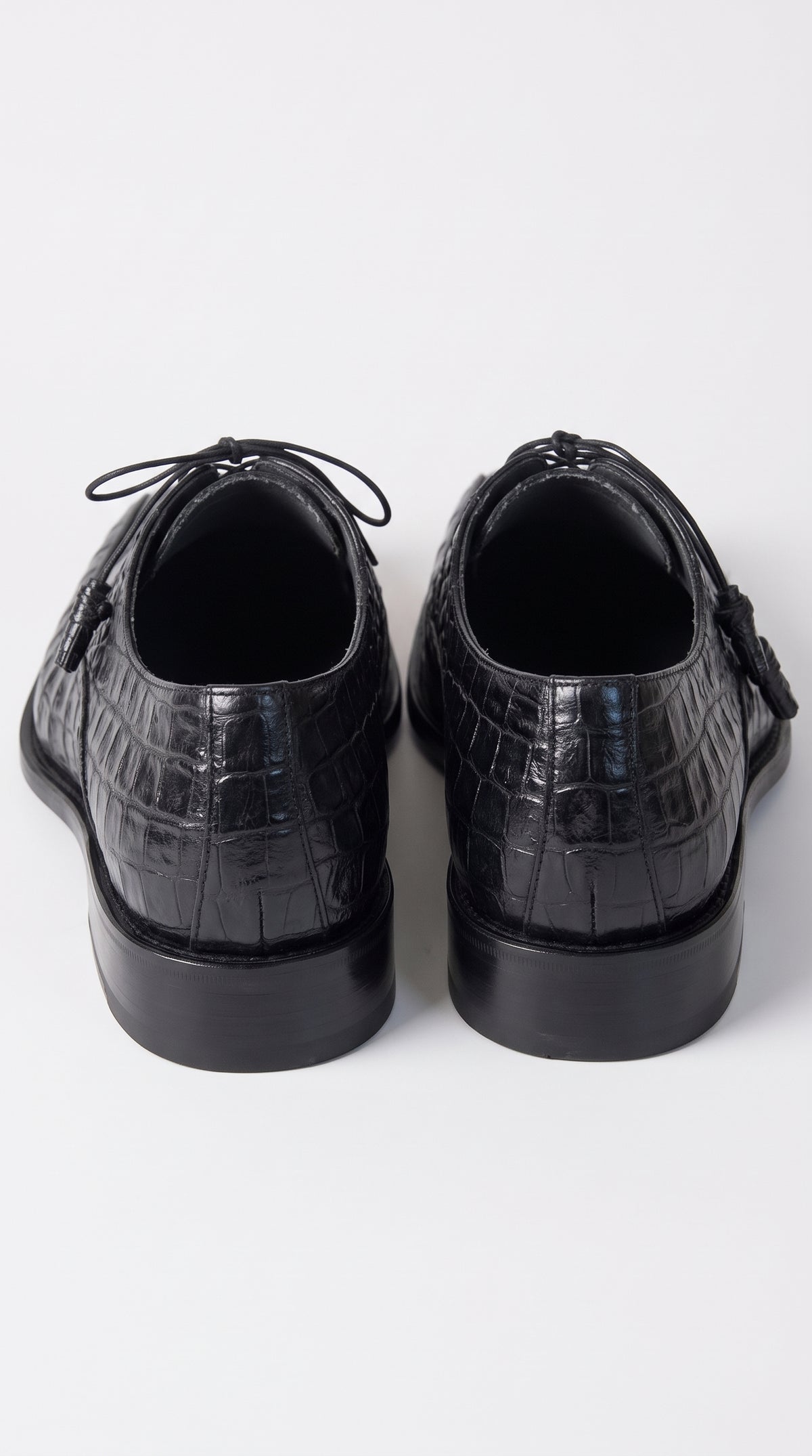 Los Altos Men’s Black Genuine Caiman Belly Oxford Shoes – Exotic Leather Lace-Up Dress Shoes