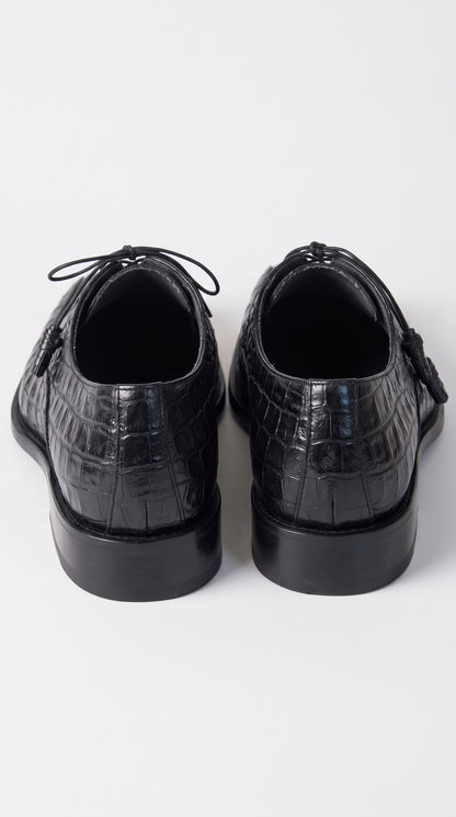 Los Altos Men’s Black Genuine Caiman Belly Oxford Shoes – Exotic Leather Lace-Up Dress Shoes