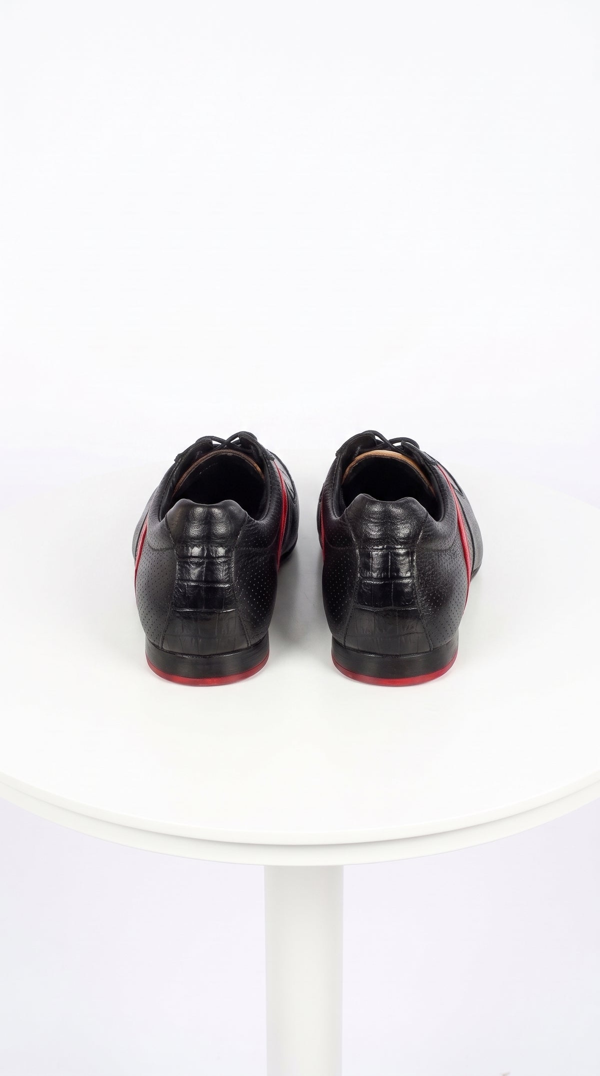 Lombardy Men’s Caiman Belly & Calfskin Sneakers – Black & Brown Exotic Leather Lace-Up Shoes