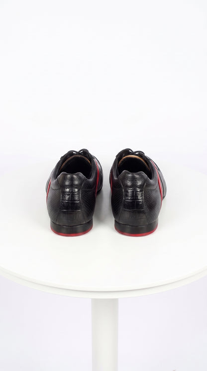 Lombardy Men’s Caiman Belly & Calfskin Sneakers – Black & Brown Exotic Leather Lace-Up Shoes