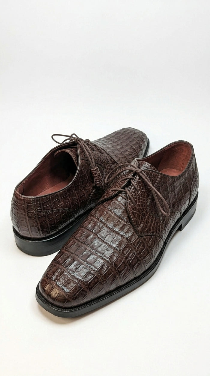 Men’s Los Altos Brown All-Over Crocodile Lace Up Dress Shoes, Exotic Formal Wedding Shoes