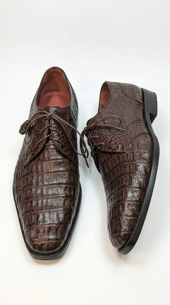 Men’s Los Altos Brown All-Over Crocodile Lace Up Dress Shoes, Exotic Formal Wedding Shoes