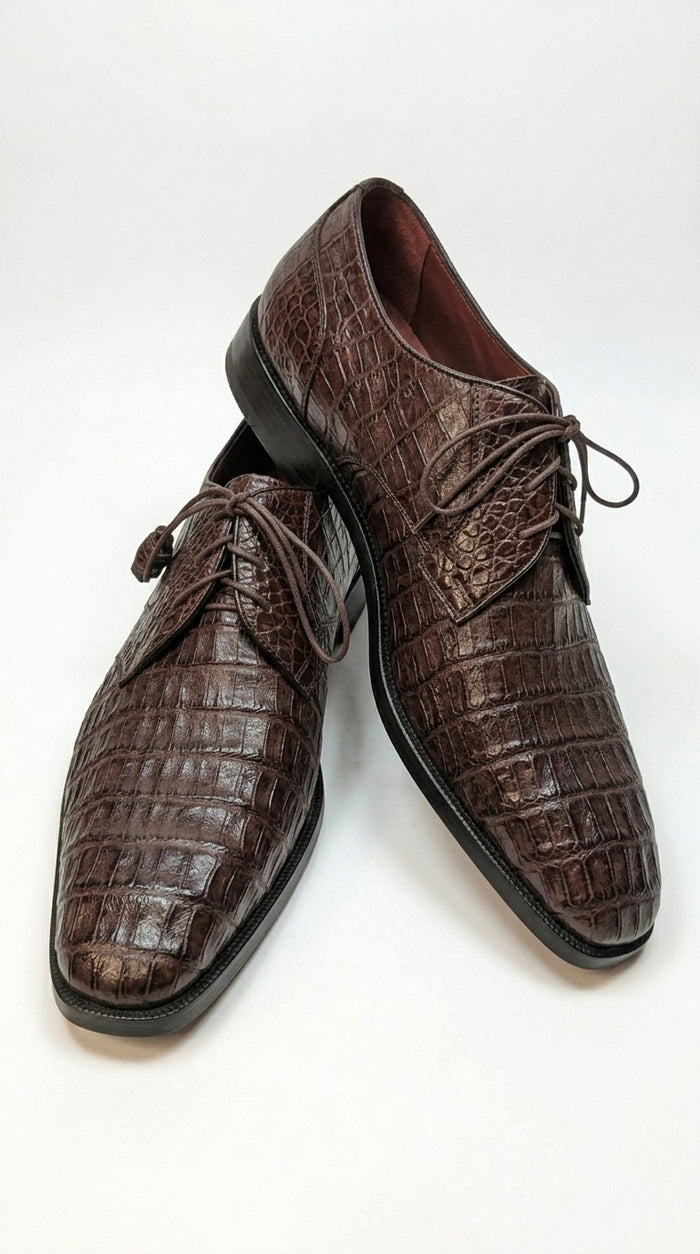 Men’s Los Altos Brown All-Over Crocodile Lace Up Dress Shoes, Exotic Formal Wedding Shoes