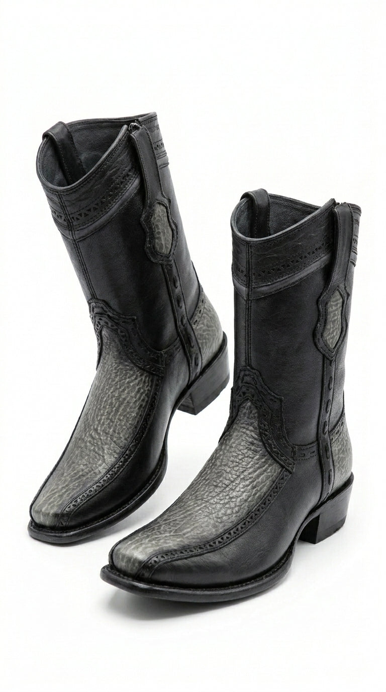 Men’s Wild West Black Shark and Deer Short Boots, Dubai Toe Western Dress Boots 279BF09