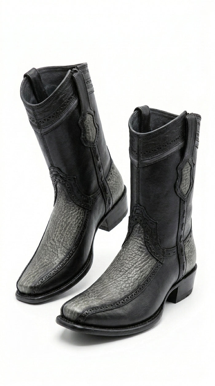 Men’s Wild West Black Shark and Deer Short Boots, Dubai Toe Western Dress Boots 279BF09