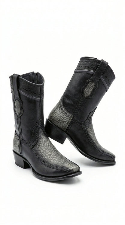 Men’s Wild West Black Shark and Deer Short Boots, Dubai Toe Western Dress Boots 279BF09
