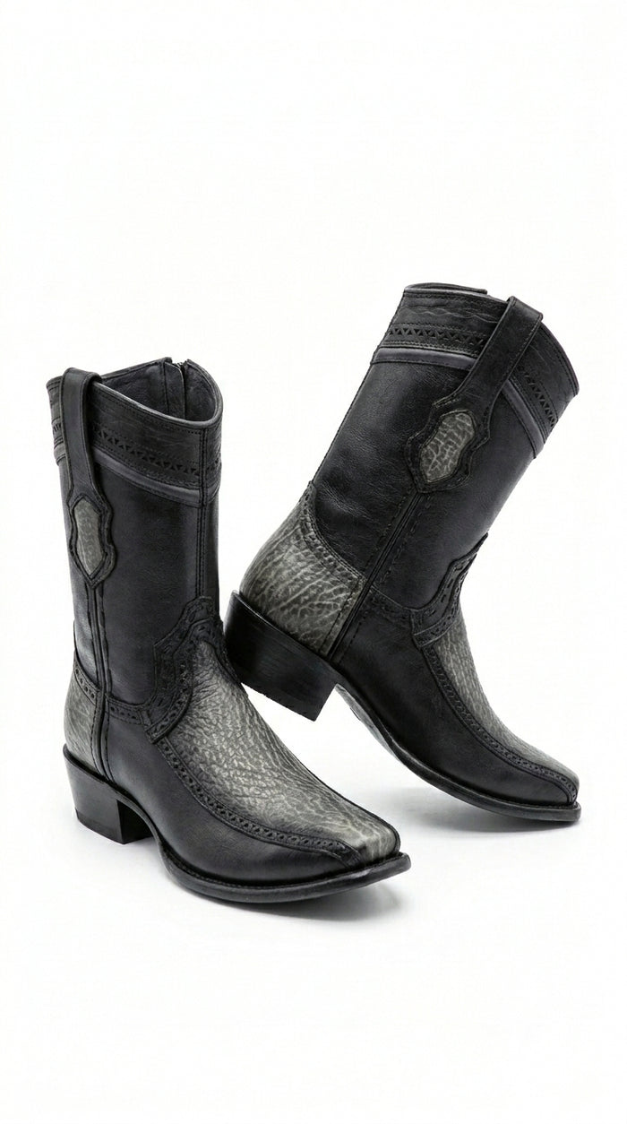 Men’s Wild West Black Shark and Deer Short Boots, Dubai Toe Western Dress Boots 279BF09