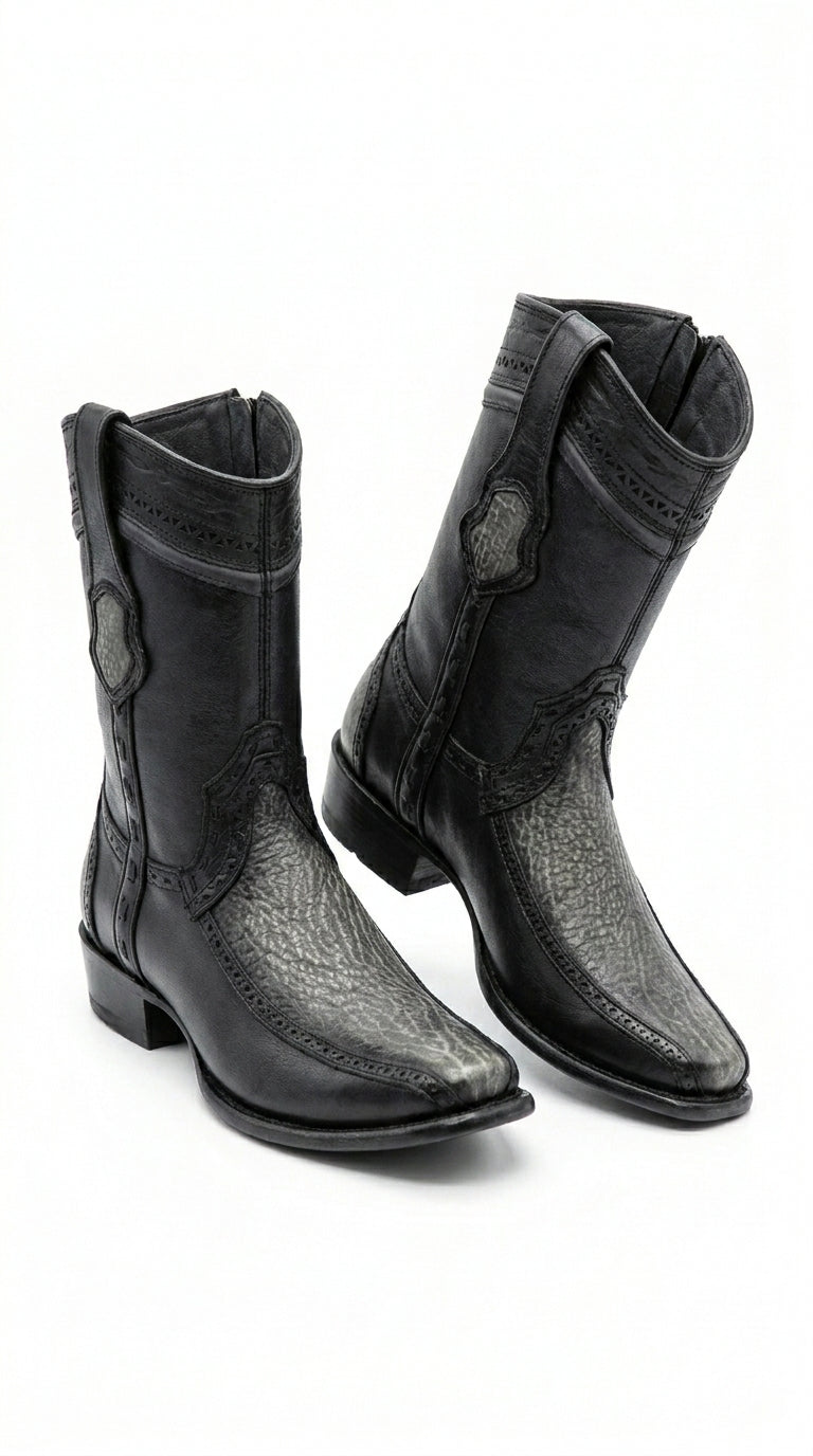 Men’s Wild West Black Shark and Deer Short Boots, Dubai Toe Western Dress Boots 279BF09